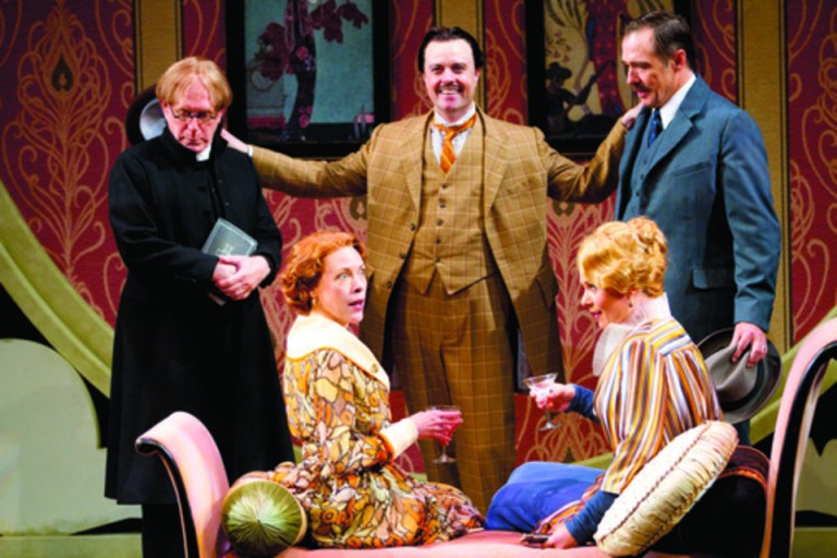 Floyd King as Hugh Evans, Veanne Cox as Margaret Page, Tom Story as Doctor Caius, Caralyn Kozlowski as Alice Ford and Kurt Rhoads as Page in the Shakespeare Theatre Company's production of 