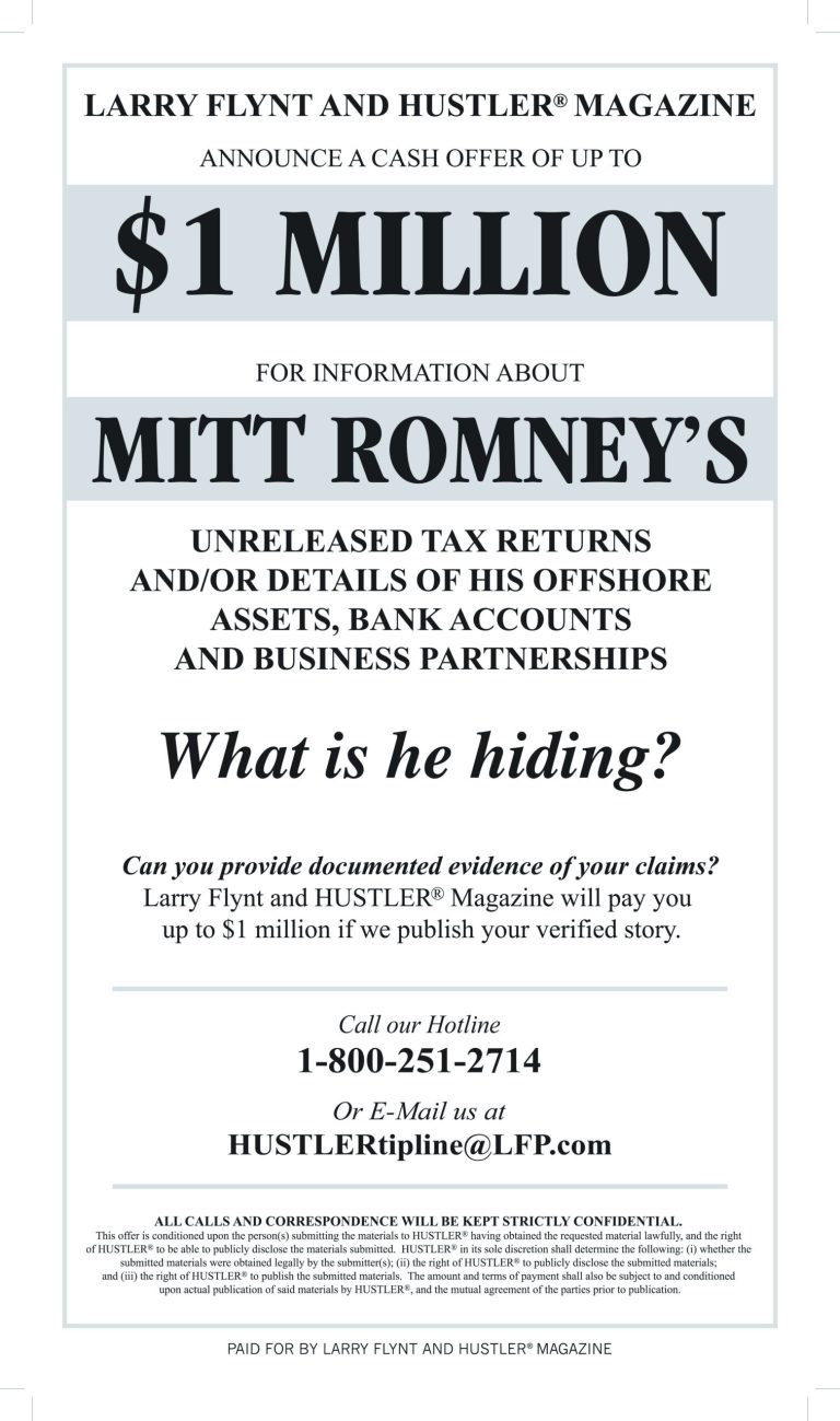 Porn king Larry Flynt's recent newspaper ad.