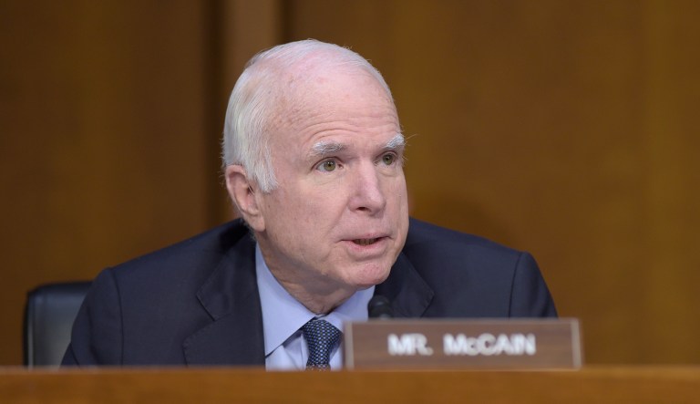 Sen. John McCain, R-Ariz., on Tuesday threatened to block President Trump's deputy defense secretary nominee during a tense exchange over providing weapons to Ukraine. (AP Photo/Susan Walsh)