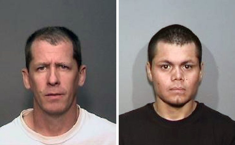 This combination of undated photos from the Megan's Law website shows suspects, Steven Dean Gordon, 45, left, and Franc Cano, 27, who were arrested on Friday, April 11, 2014, on suspicion of killing four women in Orange County, Calif. Anaheim police said detectives in Santa Ana and Anaheim launched a joint investigation after the naked body of Jarrae Nykkole Estepp, 21, was found in the conveyor belt of a recycling plant last month. The probe led detectives to connect the men to her slaying, and the disappearance of three women who frequented a Santa Ana neighborhood known for drug dealing and prostitution. (AP Photo/Megan's Law)