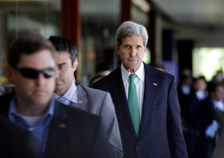 Secretary of State John Kerry walks with other delegates during the Asia-Pacific Economic Cooperation ministerial meeting in Bali, Indonesia, on Oct. 5. (AP Photo/Dita Alangkara, File)
