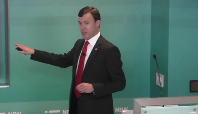 Terrorism analyst Michael Smith II was fired from the New America think tank Friday after he mocked a Chinese-American accent online on Twitter. (Screenshot via YouTube / New America)