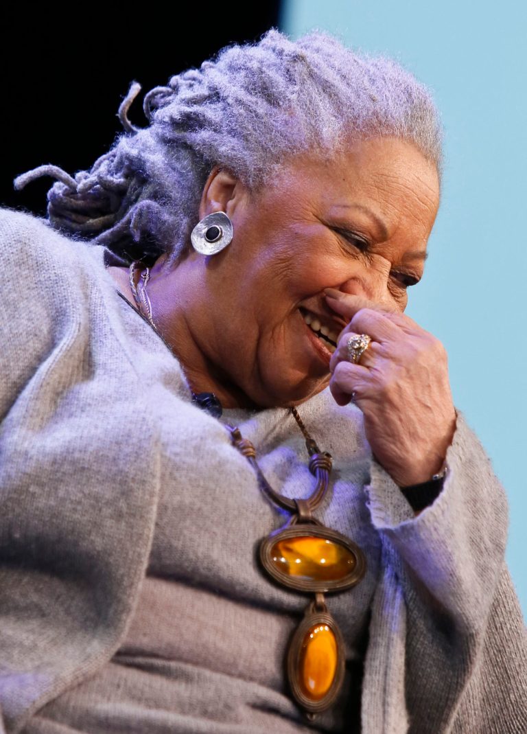Author Toni Morrison laughs during an interview about her latest book 