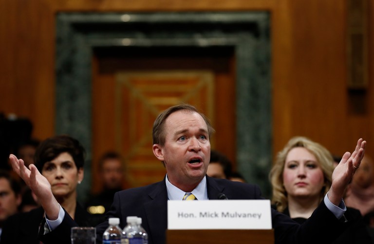 Budget Director-designate Rep. Mick Mulvaney, R-S.C., testifies on Capitol Hill in Washington, Tuesday, Jan. 24, 2017, at his confirmation hearing before the Senate Budget Committee. (AP Photo/Carolyn Kaster)