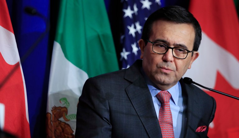 Mexico's Secretary of Economy Ildefonso Guajardo Villarreal, speaks during the conclusion of the fourth round of negotiations for a new North American Free Trade Agreement (NAFTA) in Washington, Tuesday, Oct. 17, 2017. (AP Photo/Manuel Balce Ceneta)