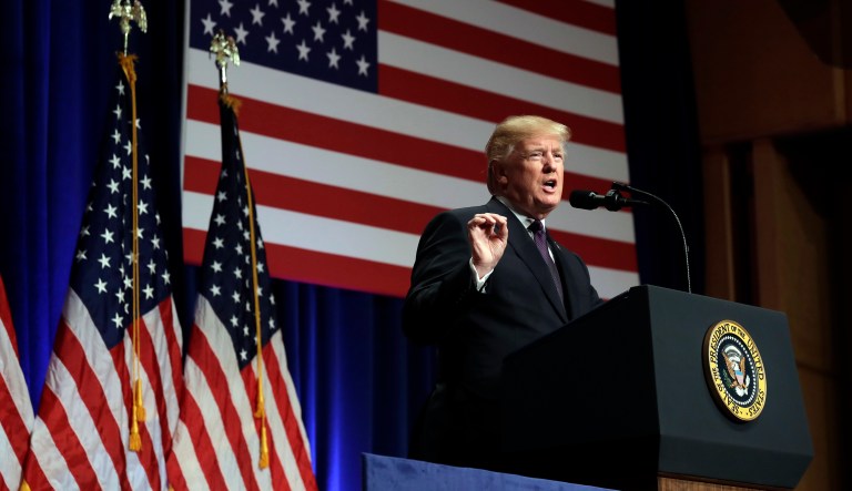 On Monday, President Trump announced the U.S. would no longer be hampered by people's prioritization of wishful thinking over recognition of reality. (AP Photo/Evan Vucci)