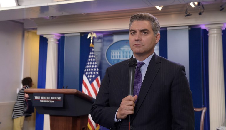 CNN's Jim Acosta, who has become a controversial figure at his network over his sparring with White House officials, tied President Trump's 