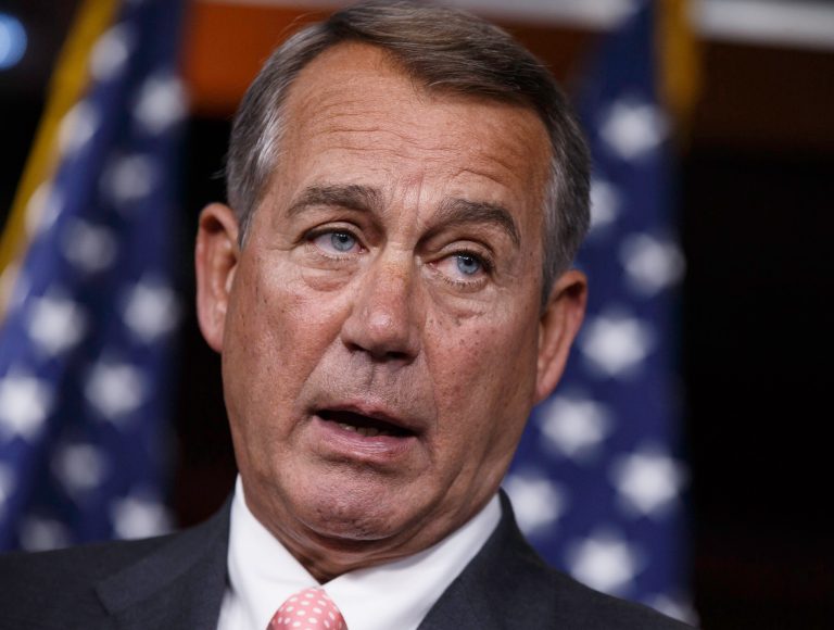 Speaker of the House John Boehner of Ohio, speaks during a news conference on Capitol Hill in Washington, Thursday, July 17, 2014. Boehner said he can't envision a U.S. response to the border crisis that doesn't involving speeding up the process of returning unaccompanied Central American children home. (AP Photo/J. Scott Applewhite)