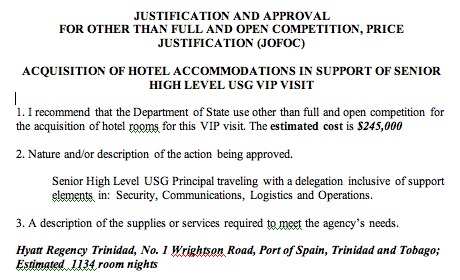 Biden’s $245,000 Hotel Bill in Trinidad and Tobago