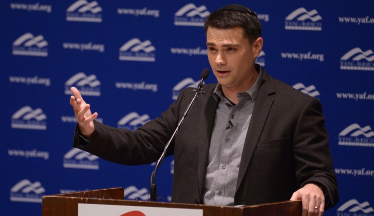 Controversial conservative commentator Ben Shapiro, editor-in-chief of the Daily Wire and former editor-at-large of Breitbart News, addresses the student group Young Americans for Freedom at the University of Utah's Social and Behavioral Sciences Lecture Hall, Wednesday, Sept. 27, 2017, in Salt Lake City. (Leah Hogsten/The Salt Lake Tribune via AP, Pool)