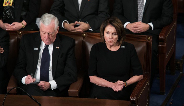 House Minority Leader Nancy Pelosi, D-Calif., looked like she was sucking on a lemon during the entire speech. (Graeme Jennings/Examiner)