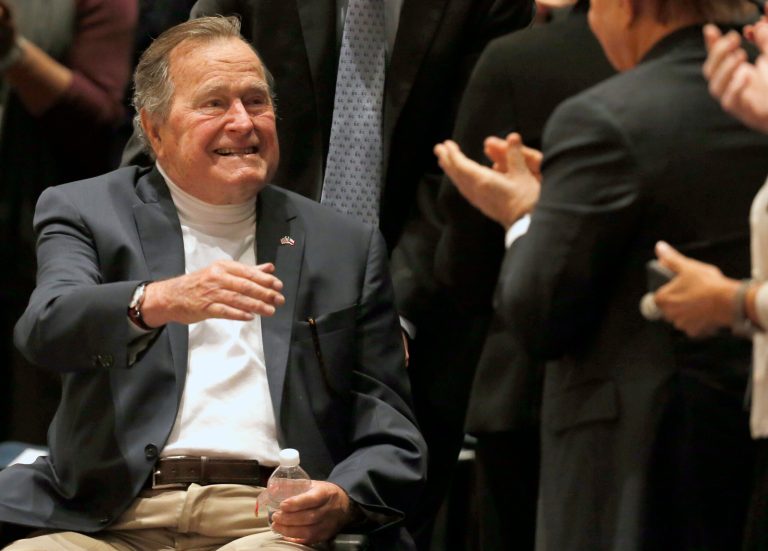 Former President George H.W. Bush has fallen at home Wednesday, July 15, 2015, in Kennebunkport, Maine, and broken a bone in his neck. (AP Photo/Texas Tribune, Bob Daemmrich, Pool, File)
