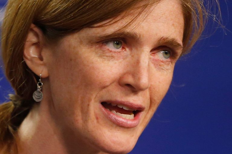   US United Nations Ambassador Samantha Power speaks about Syria, Friday, Sept. 6, 2013, at the Center for American Progress in Washington. Power said Syrian President Bashar Assad âhas barely put a dent in his enormous stockpileâ of chemical weapons that American officials believe killed more than 1,400 people outside Damascus last month. (AP Photo/Charles Dharapak)  