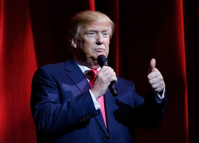Republican presidential candidate Donald Trump speaks during the Outdoor Channel and Sportsman Channel's 16th annual Outdoor Sportsman Awards on Thursday, Jan. 21, 2016, in Las Vegas. (AP Photo/Isaac Brekken)