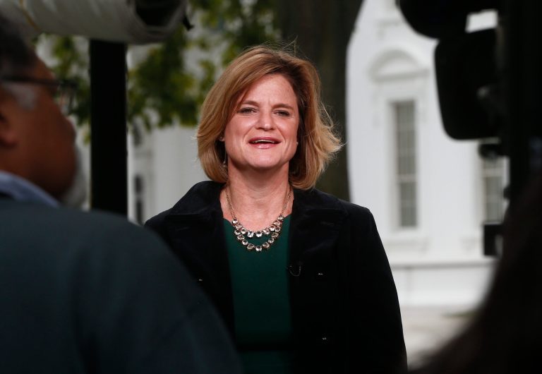 White House communications director Jennifer Palmieri speaks about the government shutdown on the morning television news shows at the White House in Washington, Tuesday, Oct. 1, 2013. (AP Photo/Charles Dharapak)