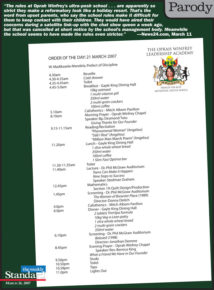 A day at the Oprah Winfrey Leadership Academy in South Africa.