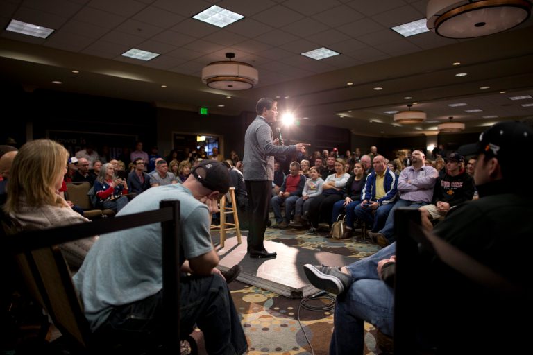 Rubio's rally was filled to the brim with voters -- the only problem was, they weren't from Iowa. (AP Photo/Jae C. Hong)
