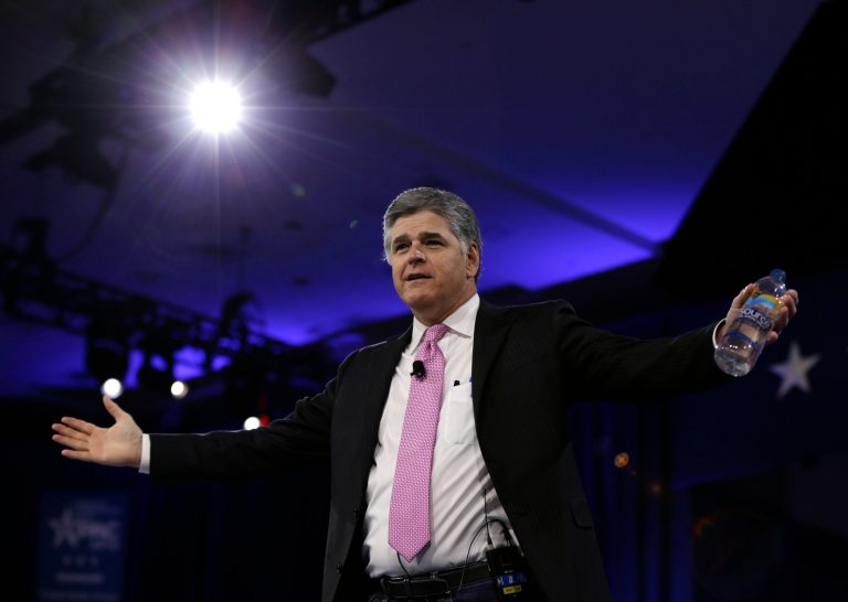 Sean Hannity of Fox News has a painting he wants to give to his friend, President Trump. (AP Photo/Carolyn Kaster)