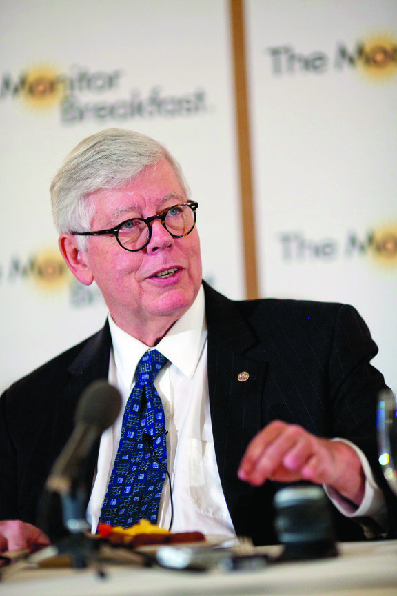 David Keene, president of the NRA, at a media breakfast hosted by the Christian Science Monitor.  (Michael Bonfigli/The Christian Science Monitor)