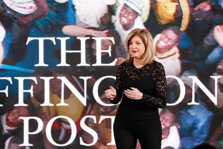 Co-founder and editor-in-chief of the Huffington Post Arianna Huffington speaks on stage during the AOL 2015 Newfront on April 28, 2015 in New York City. (Photo by Brian Ach/Getty Images for AOL)