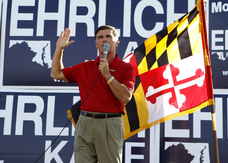 Bob Ehrlich speaks at a rally in Clarksburg, Md., Sunday, Oct. 24, 2010. (AP/Jose Luis Magana)