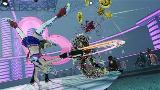 This video game image released by Warner Bros. shows a high school cheerleader zombie slayer in âLollipop Chainsaw.â (AP Photo)