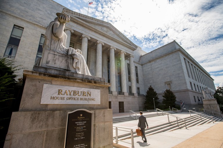 The Rayburn House Office Building flooded on Tuesday after a burst pipe sent water cascading into the basement of the building. (AP Photo/Andrew Harnik)