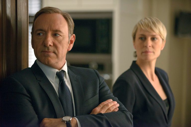 FILE - This image released by Netflix shows Kevin Spacey as Francis Underwood, left, and Robin Wright as Clair Underwood in a scene from 