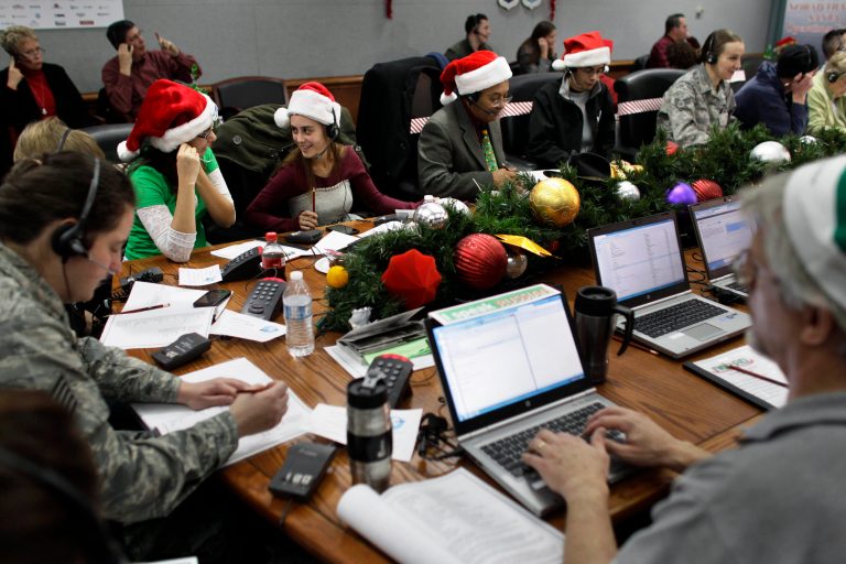 The annual NORAD Tracks Santa Operation, at the North American Aerospace Defense Command, or NORAD, at Peterson Air Force Base, in Colorado Springs, Colo. (AP/Brennan Linsley)