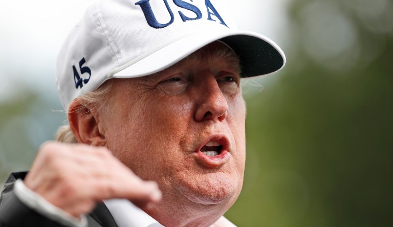 Trump discusses his trip to Florida. (AP Photo/Alex Brandon)