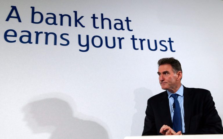 Ross McEwan, CEO of the Royal Bank of Scotland (RBS) pauses during his speech at a news conference in London, Thursday, Feb. 27, 2014. Taxpayer-owned Royal Bank of Scotland took a whopping 8.2 billion-pound ($13.7 billion) pre-tax loss for 2013 as it announced a new plan Thursday to transform itself, streamlining the bank to make it smaller and safer. (AP Photo/Lefteris Pitarakis)