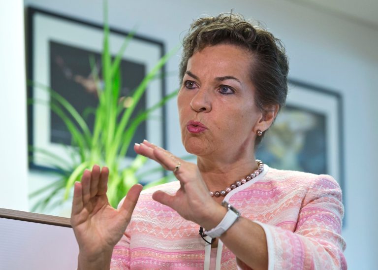 United Nations climate chief Christiana Figueres says Friday emissions-cutting pledges made by governments ahead of a December conference are a good step toward achieving an international global-warming goal, but they aren't yet enough. (AP Photo/Michel Euler, file)