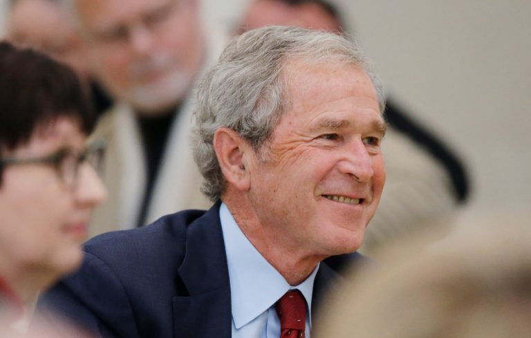 Former President George W. Bush participates in a signing ceremony for an agreement between the National Archive and his presidential library in Dallas on April 24.
