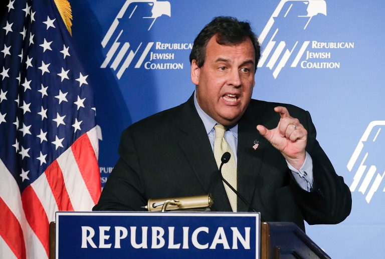 New Jersey Gov. Chris Christie speaks at the Republican Jewish Coalition on March 29 in Las Vegas. (AP/Julie Jacobson)