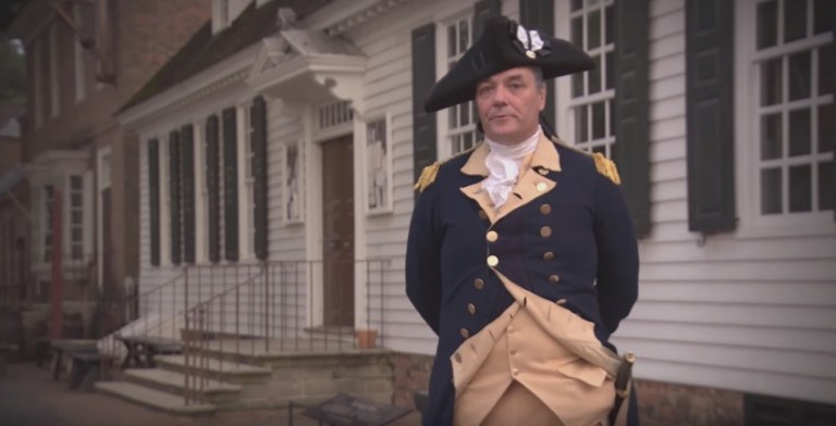 George Washington joined the presidential race Monday morning after making a launch speech in Colonial Williamsburg. (Image courtesy screenshot)