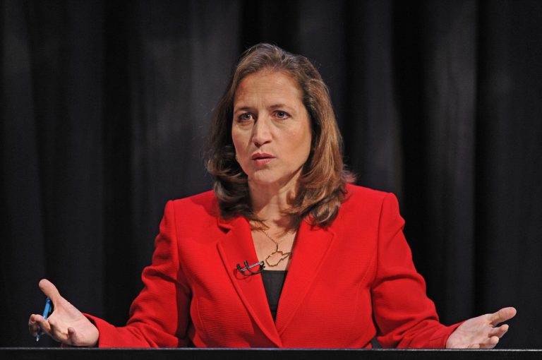Democrat Natalie Tennant responds to U.S. Rep. Shelley Moore Capito, R-W.Va., during a debate for the U.S. Senate seat on Tuesday, Oct. 7. (AP/Tyler Evert)