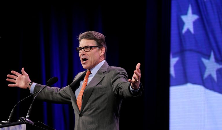 Former Texas Gov. Rick Perry speaks during the Freedom Summit, Saturday, Jan. 24, 2015, in Des Moines, Iowa. (AP Photo/Charlie Neibergall)