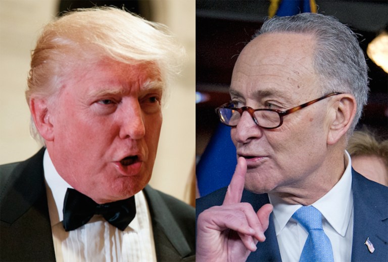 President-elect Trump continued to hit Senate Minority Leader Chuck Schumer on Thursday, by calling him the 'head clown' of the Democratic Party. (AP photos)