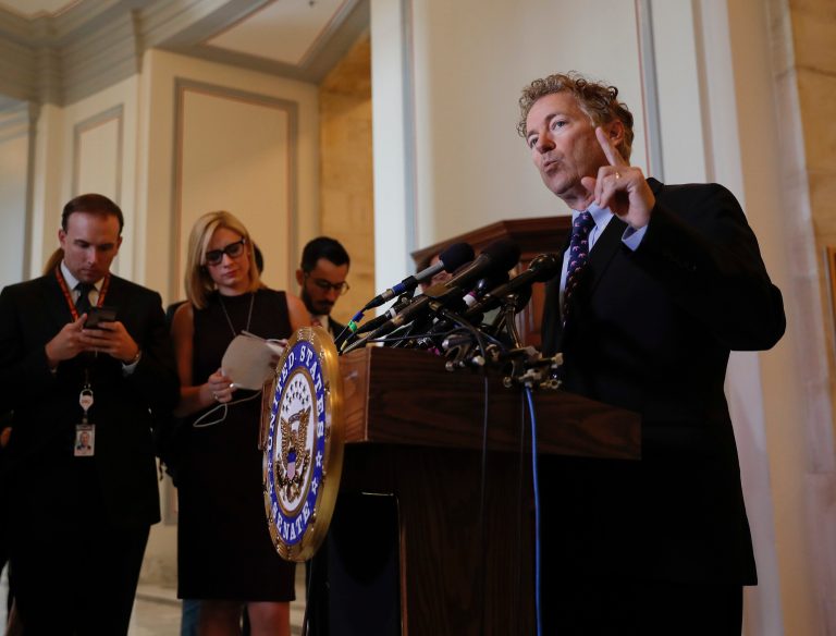 Sen. Rand Paul, R-Ky., speaks during a news conference on Capitol Hill in Washington, Monday, Sept. 25, 2017. (AP Photo/Pablo Martinez Monsivais)