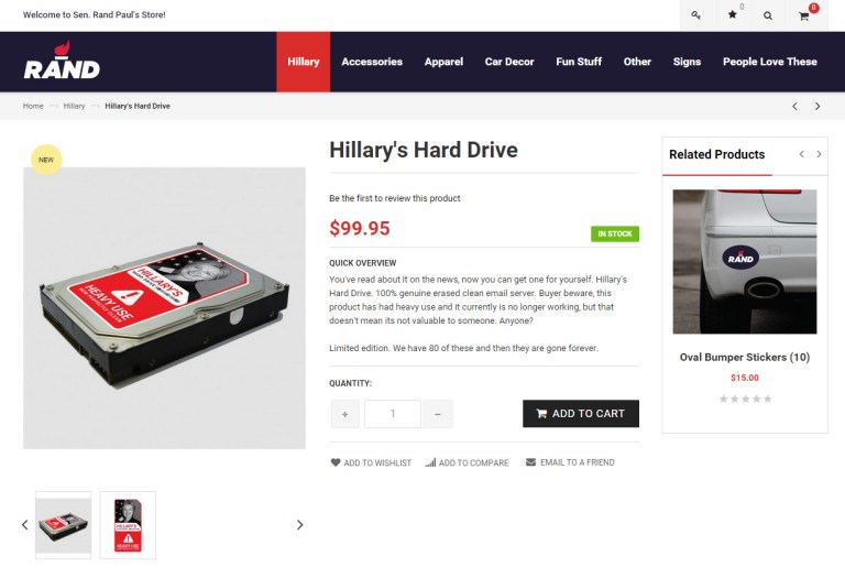 Rand Paul website hawks anti-Hillary gear