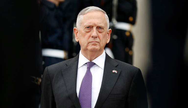 Defense Secretary Jim Mattis, after arriving in Baghdad Tuesday, he said Islamic State militants are caught in a military vise that will squeeze them from both ends of the Euphrates River valley that bisects Iraq and Syria. (AP Photo/Alex Brandon)