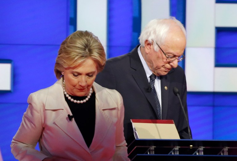 Hillary Clinton leads Democratic rival Sen. Bernie Sanders in the Kentucky primary, but the race remains too close to call Tuesday night. (AP Photo/Seth Wenig)