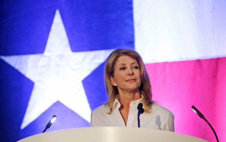 File -In this June 28, 2014 file photo, Texas gubernatorial hopeful and state Sen. Wendy Davis pauses while speaking at the Lady Bird Johnson Breakfast Fundraiser during the Texas Democratic Convention in Dallas. Davis says she remains confident she can previal in November, despite Republican Attorney General Greg Abbott's sizeable money advantage. (AP Photo/LM Otero, File)