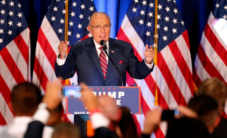 Giuliani railed against the Justice Department for not suggesting charges against Clinton. (AP Photo/Gerald Herbert)