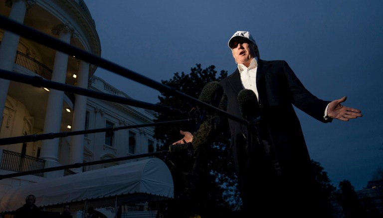 Trump has accused reporters of making up sources before. (AP Photo/Andrew Harnik)