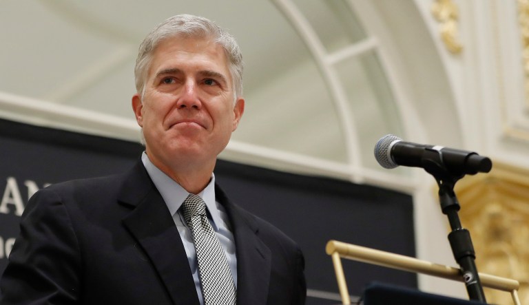 Supreme Court Justice Neil Gorsuch questioned the court's role in applying the immigration policies administered by President Trump. (AP Photo/Pablo Martinez Monsivais)