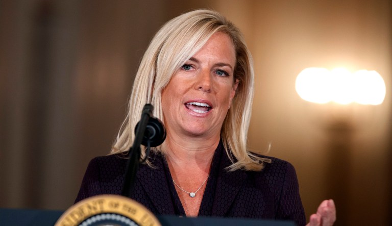 Kirstjen Nielsen told the senators her background in national security, defense, cyberissues has prepared her to deal with the 21st-century challenge. (AP Photo/Evan Vucci)