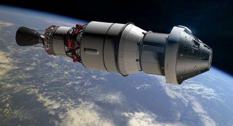 An artist concept shows the Orion deep-space exploration vehicle, which will help pave the way for the trip to the Red Planet. (Courtesy of NASA)