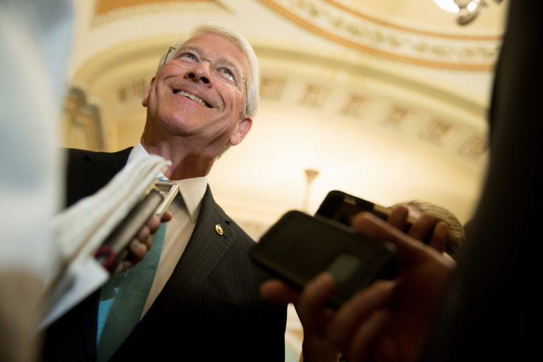 Sen. Roger Wicker, R-Miss., chairman of the NRSC, speaks to reporters following a Senate policy luncheon on Capitol Hill in Washington, Tuesday, June 2, 2015. (AP Photo/Andrew Harnik)