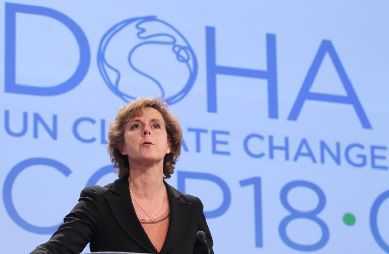 EU Climate Commissioner Connie Hedegaard is pressing for member states to settle on a general direction for climate policy in time for a Sept. 23 summit, where U.N. Secretary General Ban Ki-Moon is seeking pledges that can underpin a treaty limiting emissions to be approved in 2015. (AP Photo/Yves Logghe)